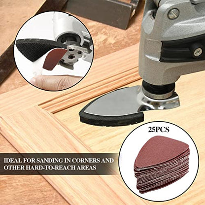 Oscillating Tool Detail Sanding Pads Kit, 2Pcs Triangle Sanding Pads and 2Pcs Finger Sanding Pad, 50Pcs Sandpaper, for Wood/Plaster Other Surfaces - WoodArtSupply