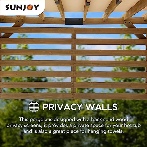 Sunjoy Cedar Pergola 10 x 11 ft. Wooden Hot Tub Pergola with Adjustable Canopy and Privacy Screen by SummerCove - WoodArtSupply