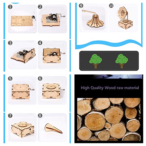 YII WMOC 3D Wooden Puzzle Music Box Phonograph Hand Crank Music Box Teaser Science and Education Education DIY Kits 3D Puzzles for Adults yii wmoc