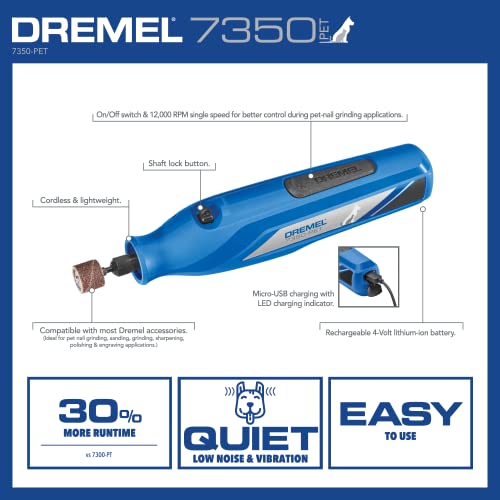 Dremel 7350-PET 4V Pet & Dog Nail Grinder, Easy-To-Use & Safe Nail Trimmer, Professional Pet Grooming Kit - Works on Large, Medium, Small Dogs & Cats - WoodArtSupply