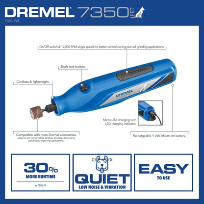 Dremel 7350-PET 4V Pet & Dog Nail Grinder, Easy-To-Use & Safe Nail Trimmer, Professional Pet Grooming Kit - Works on Large, Medium, Small Dogs & Cats - WoodArtSupply