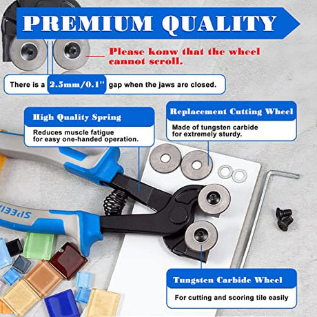 SPEEDWOX 20PCS Heavy Duty Mosaic Wheeled Glass Nippers with Replacement Cutting Wheel Glass Running Pliers Breaker Grozer Pliers Oil Feed Glass SPEEDWOX