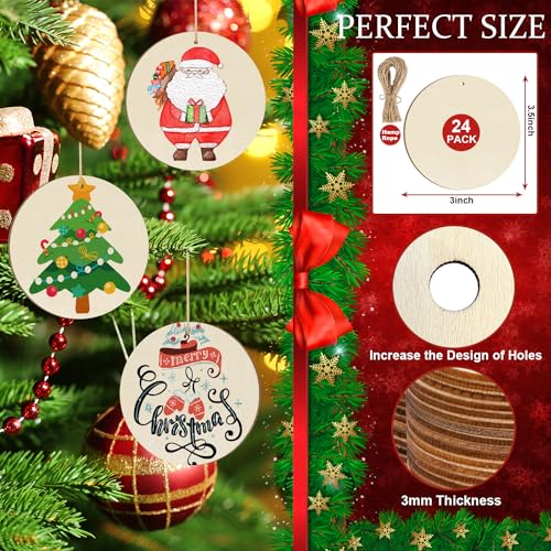 Wooden Christmas Tree Ornaments to Paint Christmas Thanksgiving Decoration Cutouts Unfinished 24PCS 3.5 x 3.5 inches, DIY Blank Unfinished Christmas Sophena