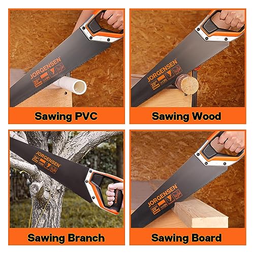JORGENSEN 20 Inch Black Coated Pro Hand Saw, 11 TPI Fine-Cut Ergonomic Non-Slip Aluminum Ultrasonic Welding Handle for Sawing, Trimming, Gardening, Jorgensen