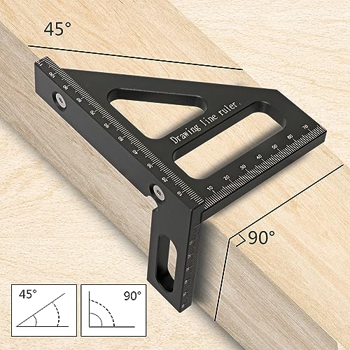 KETIPED Metric 3D Multi-Angle Measuring Ruler,45/90 Degree Aluminum Alloy Woodworking Square Protractor, Miter Triangle Ruler High Precision Layout - WoodArtSupply