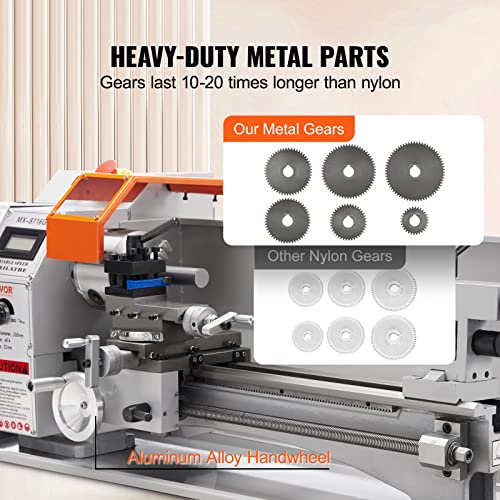 VEVOR Mini Metal Lathe Machine, 7'' x 16'', 800W Precision Benchtop Power Metal Lathe, 150-2500 RPM Continuously Variable Speed, with 3.9'' 3-jaw VEVOR