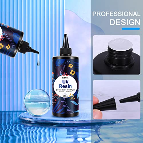 KISREL UV Resin 300g - Upgraded UV Resin Kit, Hard Type Crystal Clear Ultraviolet Curing UV Epoxy Resin for Craft Jewelry Making - WoodArtSupply