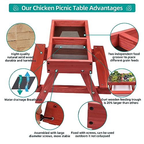 Chicken Picnic Table, Chicken Feeder No Waste Handmade Wooden, Large DIY Chicken Feeder Kit, Wild Bird, Duck & Squirrel Feeders, Mesh Bottom Keep - WoodArtSupply