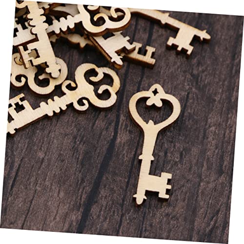 ABOOFAN 60 Pcs Unfinished Wood Craft Wood Key Embellishment Wooden Embelliment DIY Wood Antique Keys Unfinished Wooden Keys Wood Slices Natural Home ABOOFAN