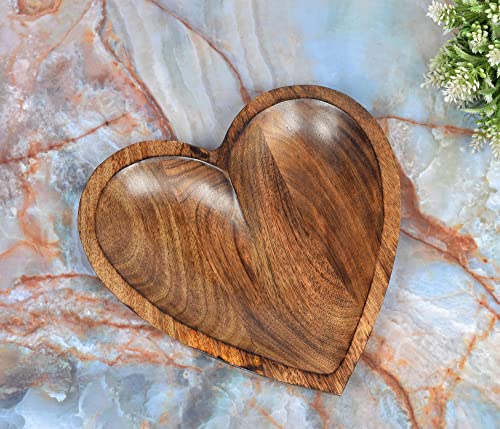 EDHAS Mango Wood Heart Curved Shaped Decorative Bowl for Table Centerpieces Home Party Wedding Décor (10" x 10" x 1.5") - WoodArtSupply