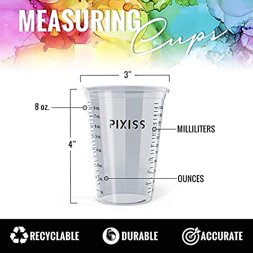 Disposable Measuring Cups For Resin - 20x Pixiss 10 Ounce Graduated Mixing Cups for Epoxy Resin - Cups with Measuring Lines, Large Silicone Sheet for - WoodArtSupply