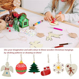 80 Pcs Wooden Christmas Ornaments for Crafts, 8 Styles Unfinished Wood Ornaments With Pens, Gem and Star Stickers, Blank Wood Christmas Tree Apragaz