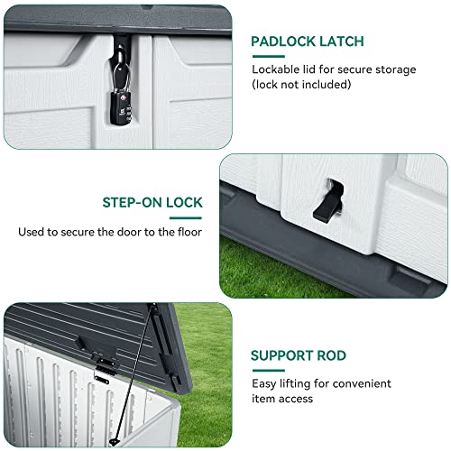 YITAHOME Outdoor Horizontal Storage Sheds w/o Shelf, 35 Cu Ft Lockable Resin Waterproof Shed, Ideal for Garden Tools, Easy to Assemble, Light Gray YITAHOME