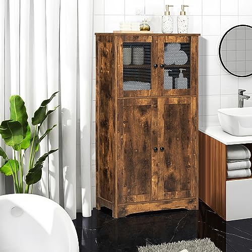 usikey Storage Cabinet with 4 Doors, Floor Storage Cabinet with 2 Shelves, Bathroom Storage Cabinet with Adjustable Shelf, for Living Room, Home - WoodArtSupply