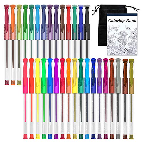 Shuttle Art Gel Pens, 32 Colors Gel Pen Set with Coloring Book for Adults Coloring Books Drawing Doodling Crafts Scrapbooking Journaling Shuttle Art