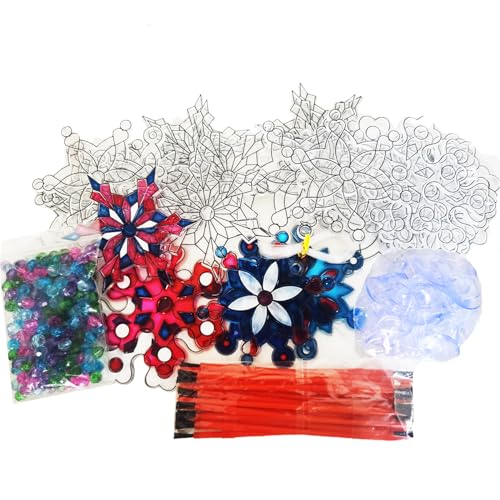 MLOLM 24 Sets Snowflake Suncatchers Christmas Winter Crafts Kits DIY Window  Paint Art Suncatchers Decorations Sun Catcher Kits for Kids Holiday