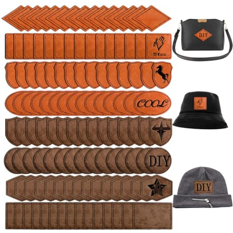 120PCS Blank Hat Patches Laserable Square Rustic Leatherette Patch Adhesive Faux Leather Patches Blanks for Hats Fabric Custom Repair Sew Laser Bestlabel