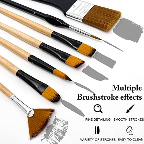 Bougimal 32 Pieces Paint Brush Set, Artist Series, Nylon Bristles with Round, Filbert, Flat, Fan, Angle, Fine Detail Brush, Suitable for Artists and Bougimal