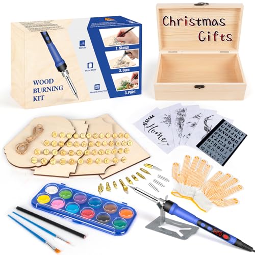 Yeghujar Wood Burning Kit for Teen Gifts, Beginners Wood Burning Kit with Wood Box Burning Tips and Watercolor Paint, Professional 60W Digital - WoodArtSupply