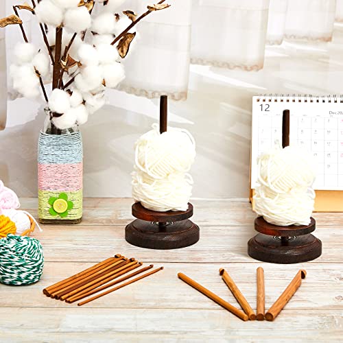 2 Pcs Wood Yarn Holder with 12 Bamboo Crochet Hooks Wooden Yarn Holder with Twirling Mechanism Wooden Rotating Yarn Crochet Needles for Knitting - WoodArtSupply