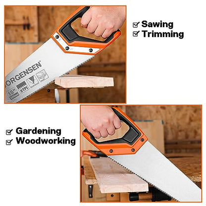 JORGENSEN 15 Inch Pro Hand Saw, 8 TPI Fine-Cut Ergonomic Non-Slip Aluminum Ultrasonic Welding Handle for Sawing, Trimming, Gardening, Woodworking, - WoodArtSupply