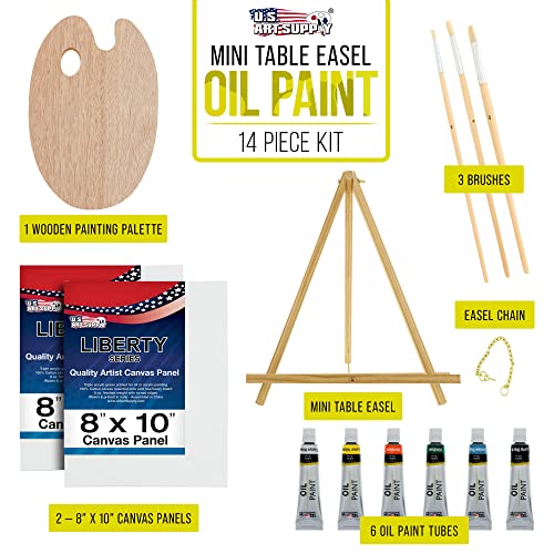 US Art Supply 13-Piece Oil Painting Set with Mini Table Easel