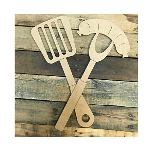 Grilling Utencils Wood Craft,Unfinished Wooden Cutout Art,DIY Wood Sign, Inspirational Farmhouse Wall Plaque,Rustic Home Decor for Home Laundry Room Arupkeer