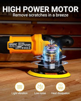 DEKOPRO Car Buffer Polisher, 6 Inch Dual Action Orbital Buffer Polisher, 6 Variable Speed 1800-5500OPM Random Polisher Kit with 4 Buffing Pads for DEKOPRO