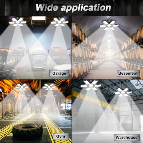 AUDLES 2 Pack Garage Light, 200W LED Shop Lights, E26/E27 LED Garage Light Super Bright LED Garage Ceiling Lights with 6+1 Deformable Panels Garage AUDLES