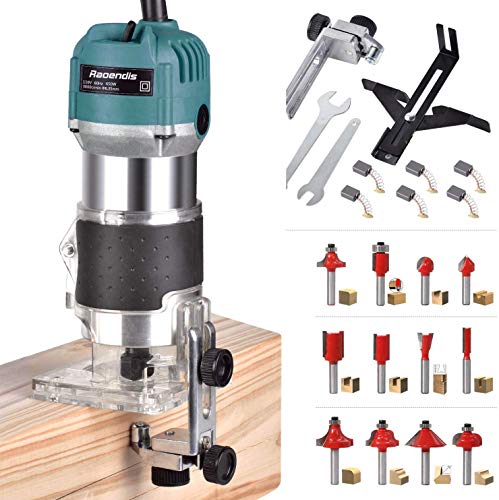 Compact Wood Palm Router Tool Hand Trimmer Woodworking Joiner Cutting Palmming Tool 30000R/MIN 650-800W 110V with 12PCS 1/4" Router Bits - WoodArtSupply