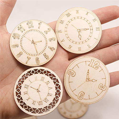 Amosfun Unfinished Wood Cutouts Natural Clock Wood Pieces for DIY Craft Decorations Children's Party Decoration 8 Pcs Amosfun