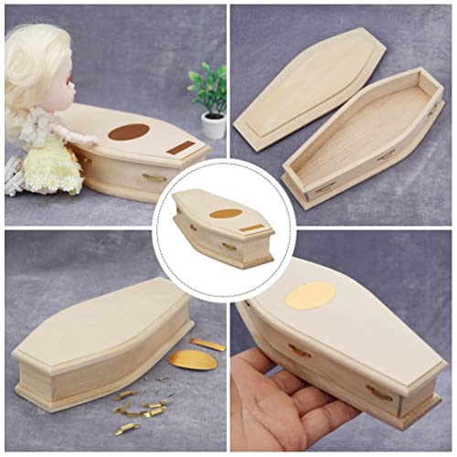 Healifty Miniature Coffin Unfinished Wooden Dollhouse Coffin DIY Home Decor Coffin for Dollhouse Halloween (As Shown) - WoodArtSupply