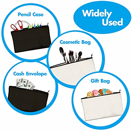15 Pack Blank Cotton Canvas DIY Craft Zipper Bags Pouches Pencil Case for Makeup Cosmetic Toiletry Stationary Storage (Beige & Black 8.3” x 4.7”) Vantasii