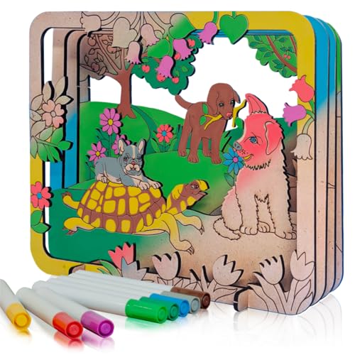 Made in USA - Puppies n' Turtle Layerscape Art Kit - Arts and Crafts for Kids Ages 8-12, 6-8, 4-6 - Fun Mess Free Coloring Activity - Creative Kids