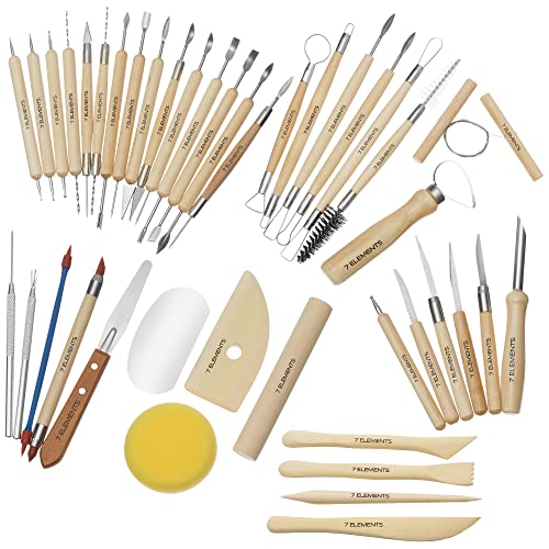 7 Elements 42-Piece Pottery, Clay and Sculpting Tool Set, Complete Kit for Modeling, Carving, and Ceramics - WoodArtSupply