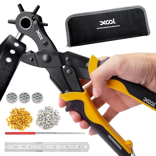 XOOL 2 in 1 Leather Hole Punch Eyelet Tool Kit, Metal Eyelets for Fabric, Hole Puncher, Grommet Pliers, for Shoes Leather Clothes Belt - WoodArtSupply