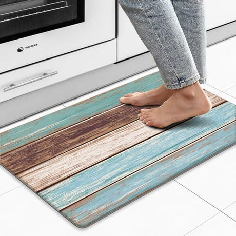 MAYHMYO Kitchen Rug Anti Fatigue Kitchen Mat Cushioned Farmhouse Kitchen Rugs Non Skid Waterproof Kitchen Rugs and Mats Retro Rustic Wood Texture MAYHMYO