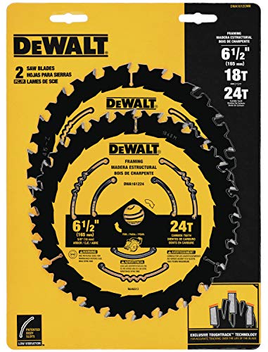 DEWALT Circular Saw Blade, 6 1/2 Inch, 18 & 24 Tooth, Wood Cutting (DWA1612CMB) DEWALT
