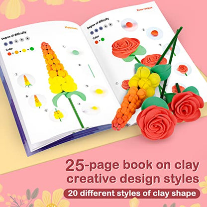 Dreamon Flower Craft Clay for Kids, DIY Your Own Flower Bouquet and Vase with 12 Color Air Dry Clay, Creative Arts and Crafts Project Gifts for Kids - WoodArtSupply