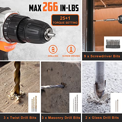 COMOWARE 20V Cordless Drill Set Combo Kit,120 Pcs Tool Kit for Home, Household Tool Sets for Men, Basic Tool Kit with Power Drill, Tool Set with COMOWARE