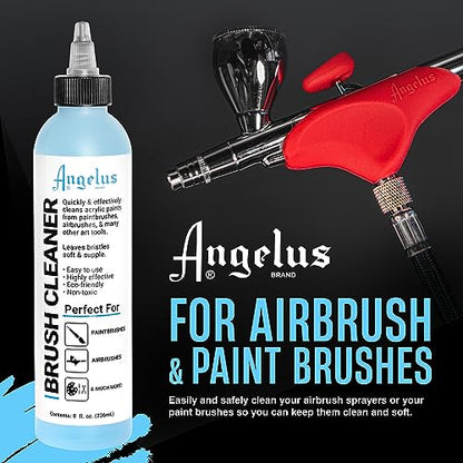 Angelus Airbrush Cleaner, 8 Ounce- Cleaning Solution for Airbrush Sprayers, Paint Brushes, Artist Tools - Made in USA - WoodArtSupply