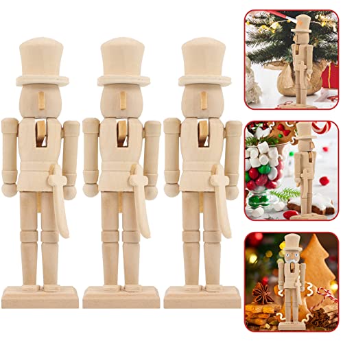 PRETYZOOM Thanksgiving Decor 3pcs Christmas Unfinished Wood Nutcrackers Unpainted Nutcracker Soldier DIY Blank Nutcracker Figures Ornaments for Xmas PRETYZOOM