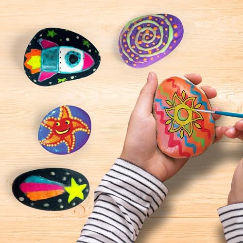 12 Rock Painting Kit, 43 Pcs Arts and Crafts for Kids Ages 4-8+, Art Supplies with 18 Paints (Glow in The Dark & Metallic & Standard), Craft Paint - WoodArtSupply