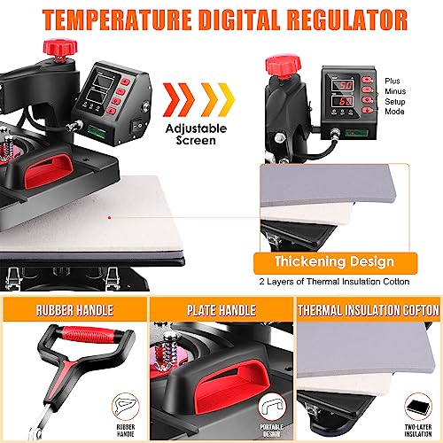 Pro Heat Press, 5 in 1 Heat Press Machine for T Shirts, 15 x 12 Inch Shirt Press Machine, 360-Degree Swing Away Heat Transfer Sublimation Shirt AKEYDIY