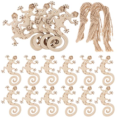 Sewroro Wooden Toys Wooden Flowers 50 Sets Wooden Lizard Cutout Lizard Shape Unfinished Wood Craft Cutouts Wood Gecko to Paint with Ropes for Arts Sewroro