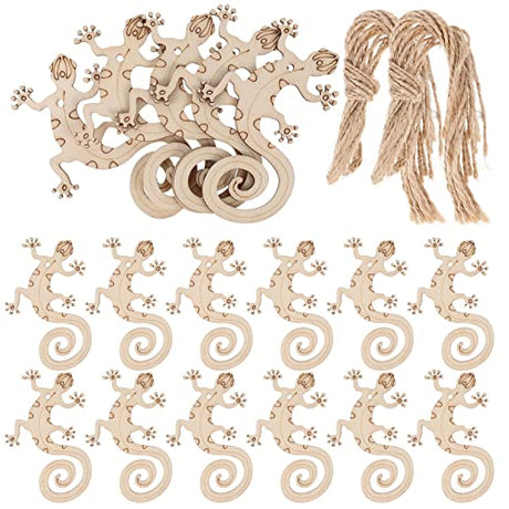 Sewroro Wooden Toys Wooden Flowers 50 Sets Wooden Lizard Cutout Lizard Shape Unfinished Wood Craft Cutouts Wood Gecko to Paint with Ropes for Arts Sewroro