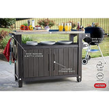 Keter Unity XL Outdoor Kitchen Island Rolling Cart Bar Table & Storage Cabinet, Grill Station with Utensil Hooks for Grilling Accessories, Brown Keter