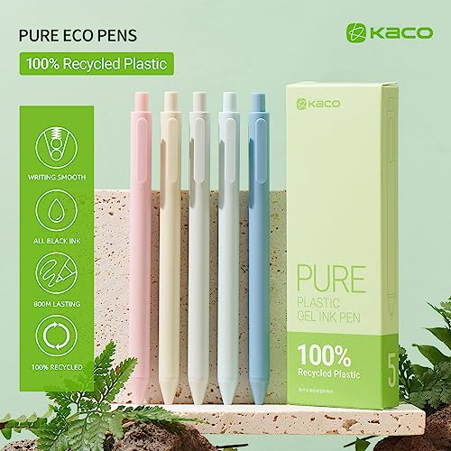 Kaco Eco Friendly Gel Ink Pens 5 Pieces 0.5mm Fine Point Black Ink Pen Set Retractable Office School Supplies Kaco