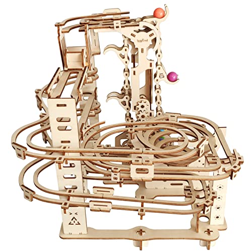 Wooden Marble Run 3D Puzzle - Wood Crafts Mechanical Marble Run Assembly Building Model Kits - Wooden Puzzle DIY Brain Teaser Puzzles - Christmas i-CHONY