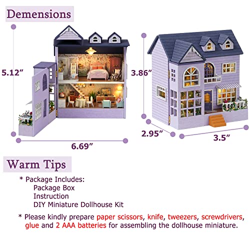 TuKIIE DIY Miniature Dollhouse Kit with Furniture, 1:32 Scale Creative Room Opened & Closed Mini Wooden Doll House for Kids Teens Adults(Happy House) - WoodArtSupply